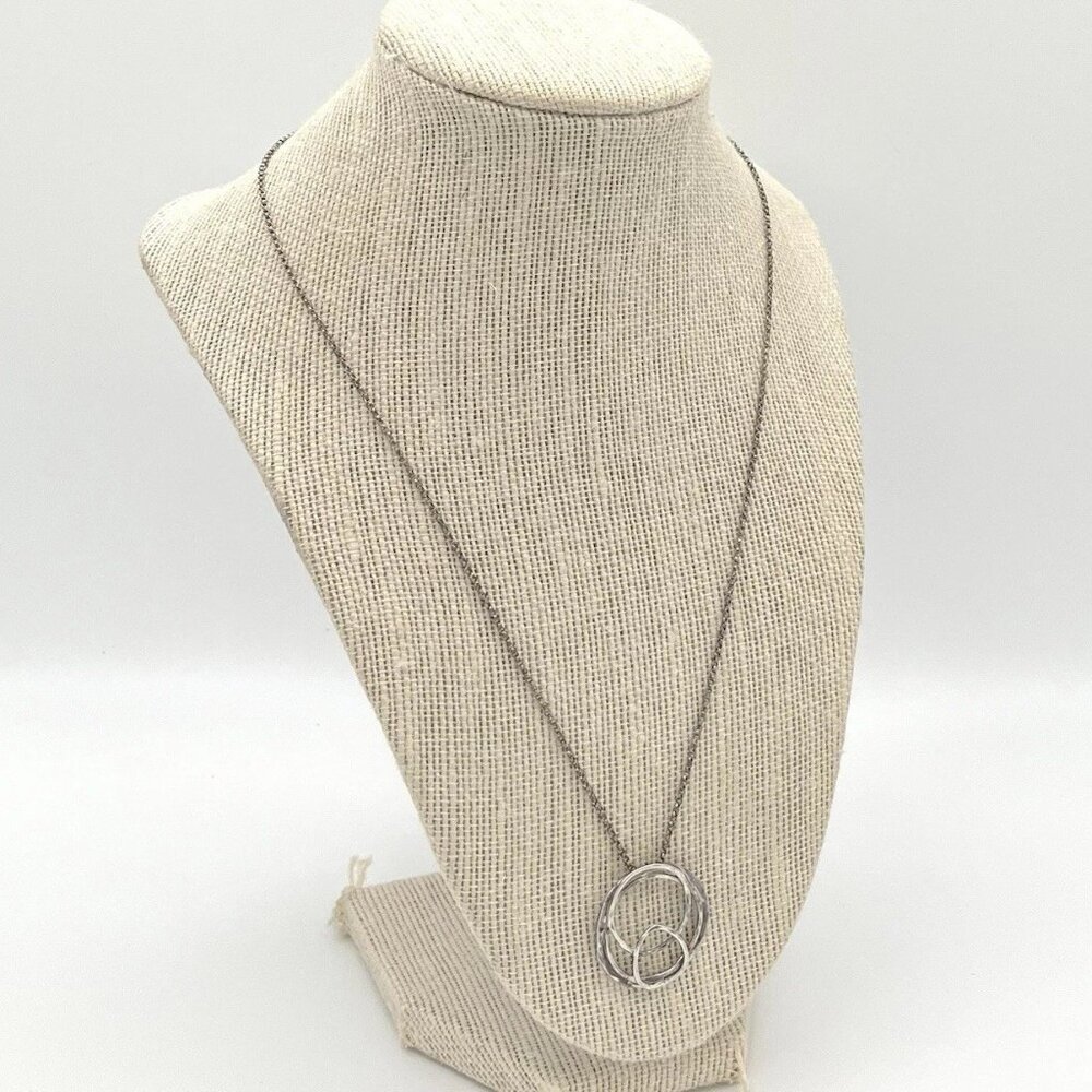 Sterling Silver Modernist Double Circle Pendant Necklace 925 Minimalist Artisan - Picture 5 of 10